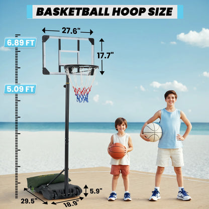 28In Basketball Hoop Basketball Goal System Height Adjustable 5.1Ft to 7Ft Court for All Age Ranges Indoor Outdoor Use